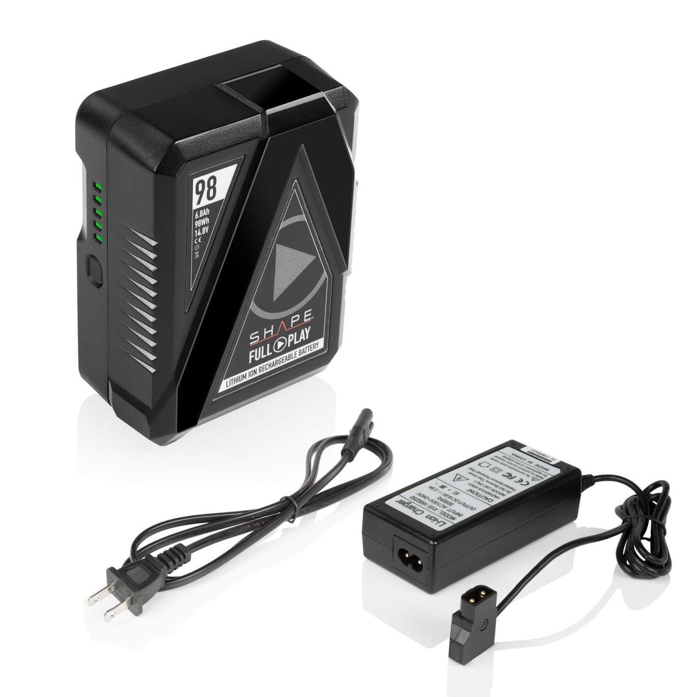 One Full Play 14.8V 98Wh Rechargeable Lithium-Ion V-Mount Battery with Full PLay Portable D-Tap Travel Battery Charger