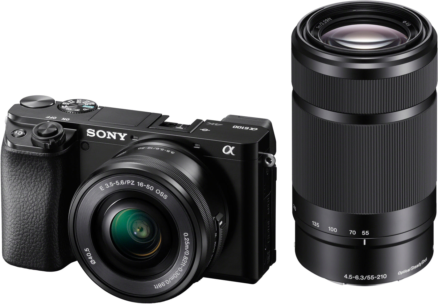 A6100 Interchangeable Lens Camera with E PZ 16-50mm and E 55-210mm OSS Lenses - Black