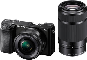 A6100 Interchangeable Lens Camera with E PZ 16-50mm and E 55-210mm OSS Lenses - Black